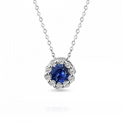 Solitaire rosette necklace, Κ18 white gold with sapphire 0.30ct and diamonds 0.06ct, VS1, G, me2209 NECKLACES Κοσμηματα - chrilia.gr