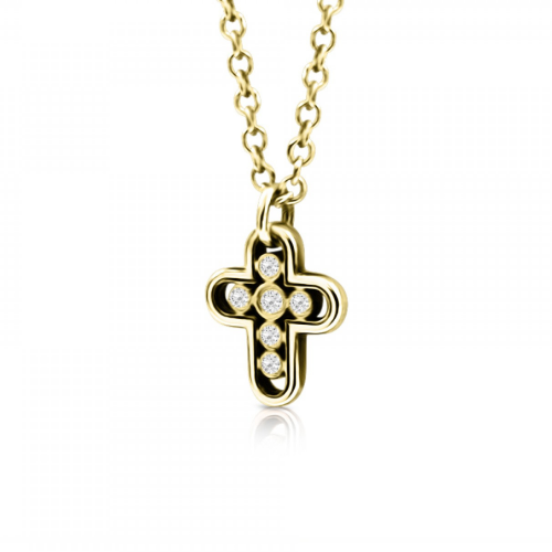 Cross neclace, Κ14 gold with diamonds 0.02ct, VS2, H ko4377 NECKLACES Κοσμηματα - chrilia.gr