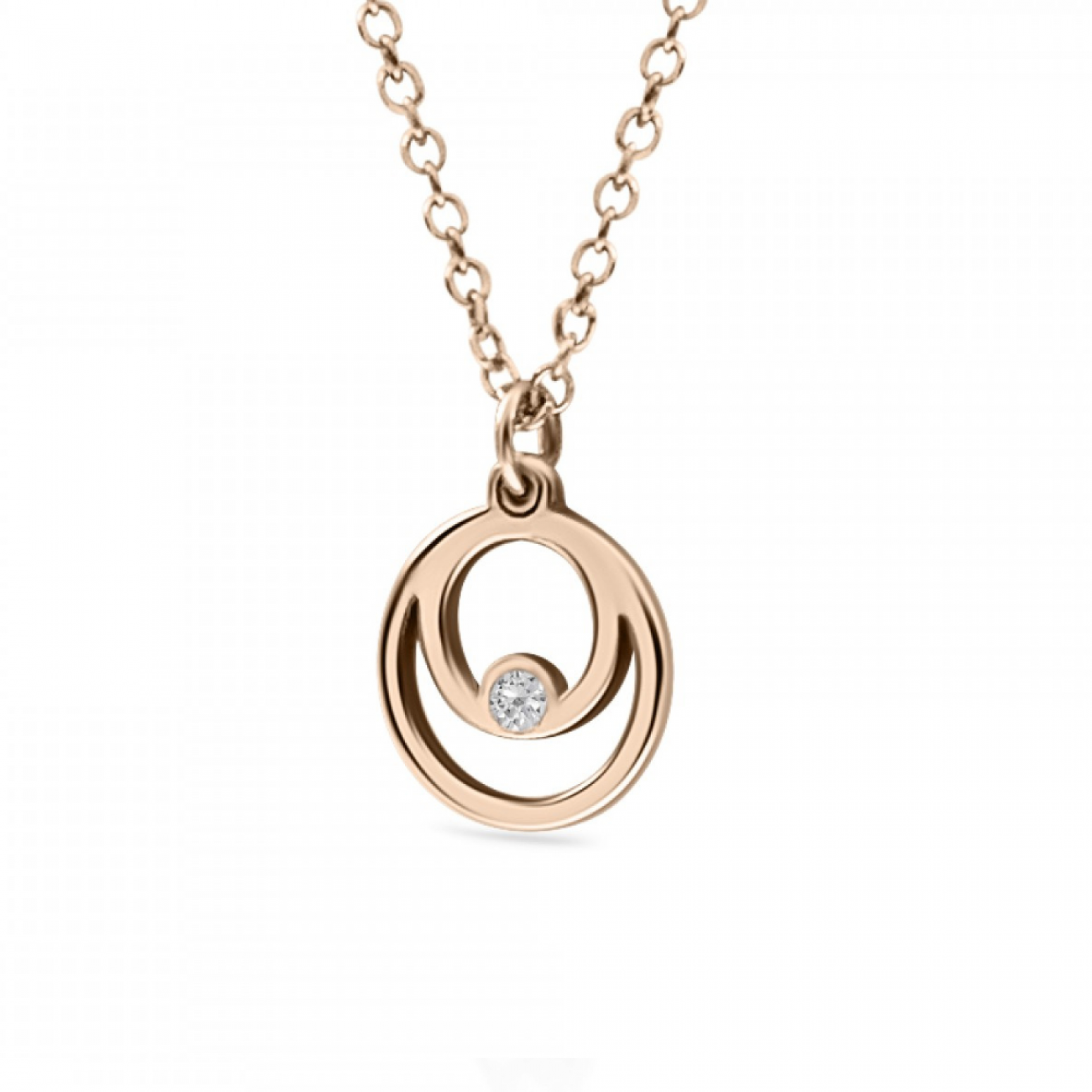 Round necklace, Κ14 pink gold with diamond 0.006ct, VS2, H ko4502 NECKLACES Κοσμηματα - chrilia.gr