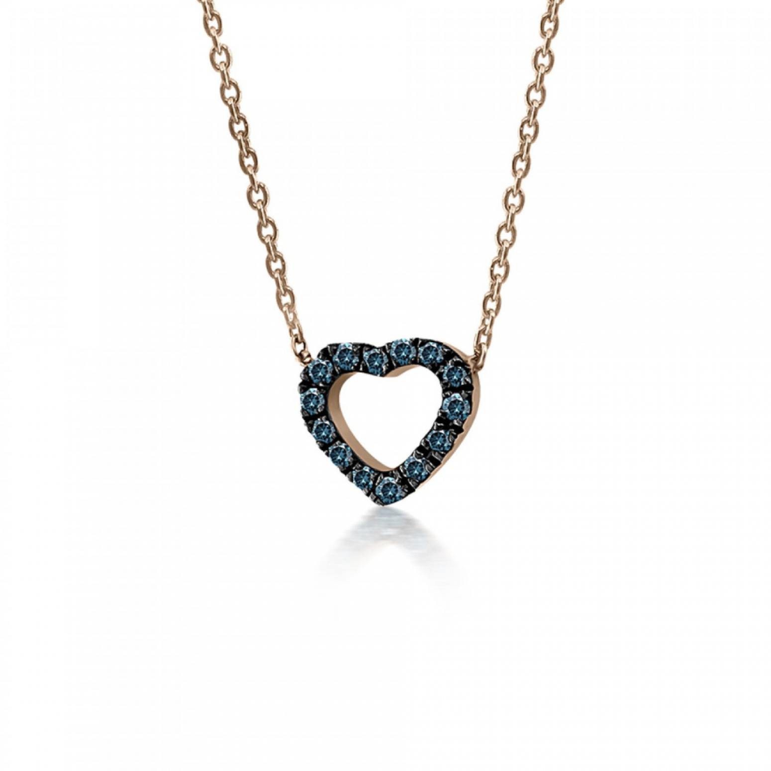 Heart necklace, Κ18 pink gold with blue diamonds 0.05ct, ko4592 NECKLACES Κοσμηματα - chrilia.gr