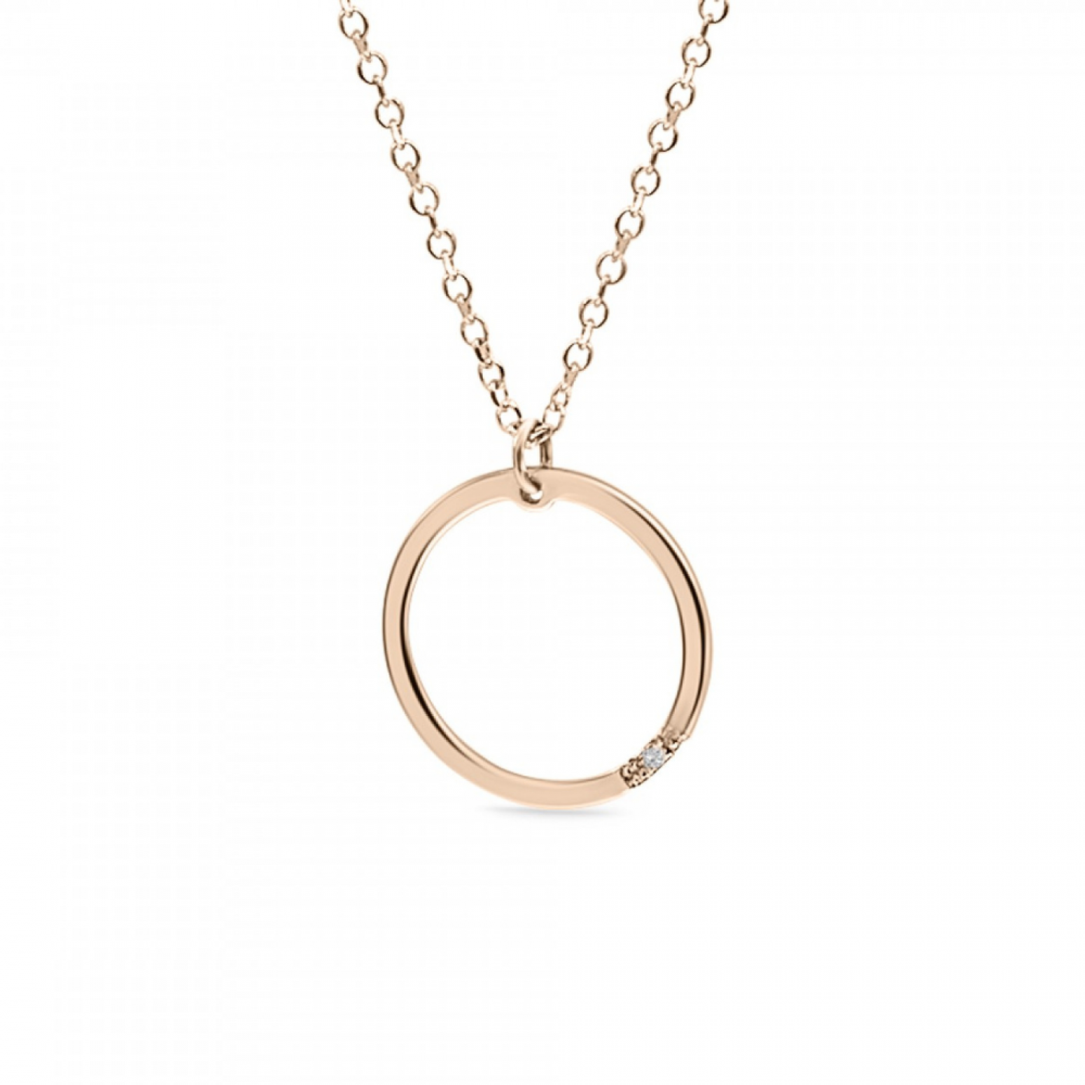 Round necklace, Κ14 pink gold with diamond 0.003ct, VS2, H ko4721 NECKLACES Κοσμηματα - chrilia.gr