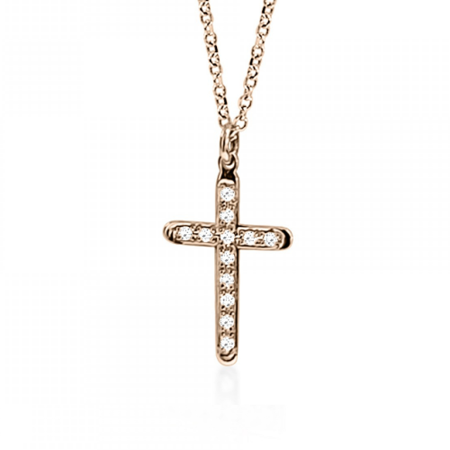 Cross neclace, Κ14 pink gold with diamonds 0.05ct, VS2, H ko5008 NECKLACES Κοσμηματα - chrilia.gr