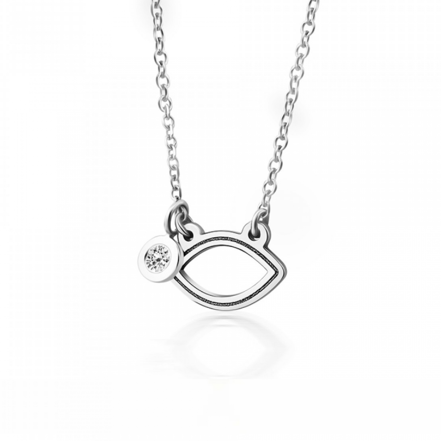 Eye necklace, Κ14 white gold with diamond 0.02ct, VS2, H ko5315 NECKLACES Κοσμηματα - chrilia.gr