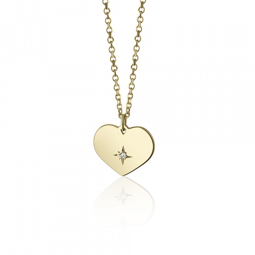Heart necklace, Κ14 gold with diamond 0.003ct, VS2, H ko5611 NECKLACES Κοσμηματα - chrilia.gr