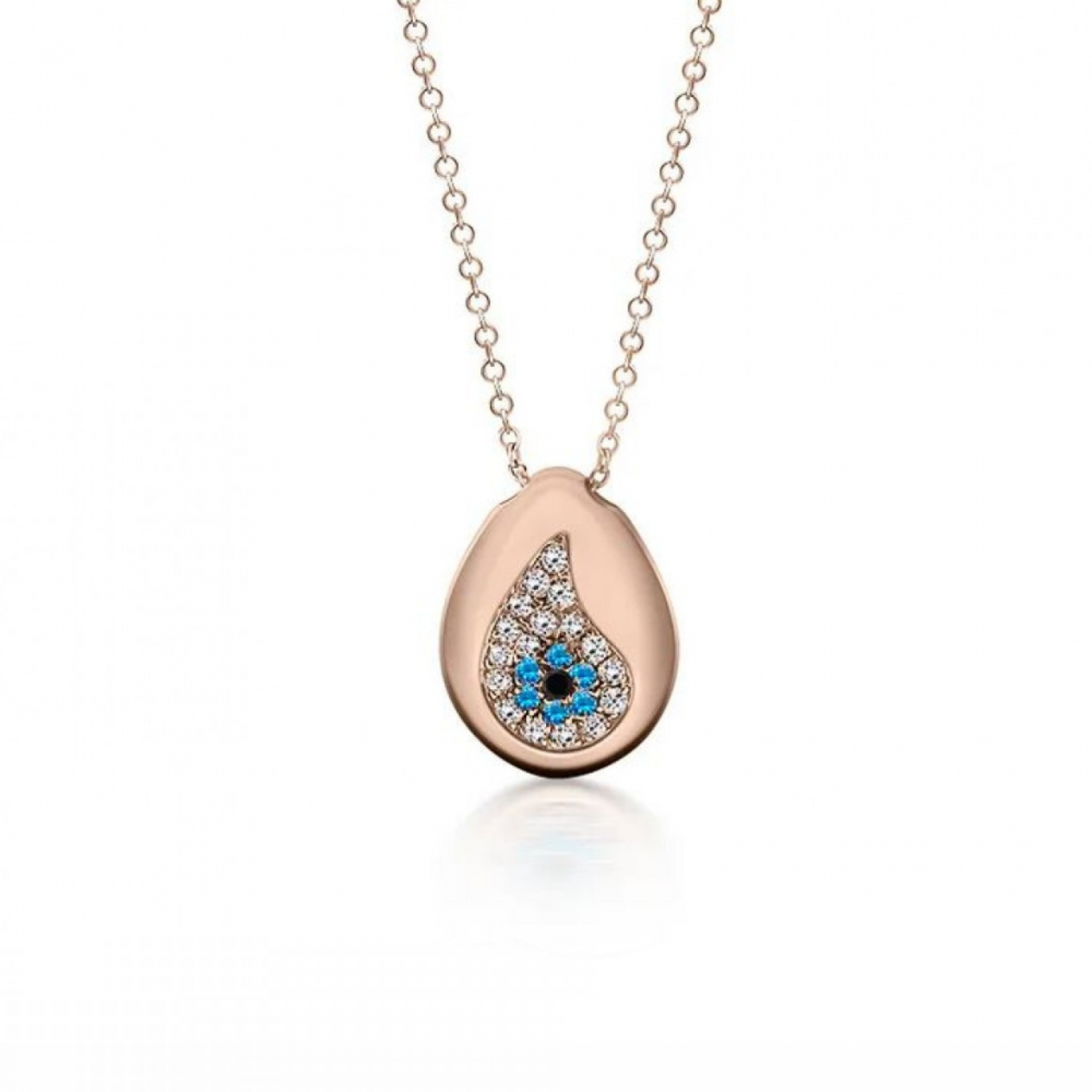 Eye necklace, Κ18 pink gold with black, blue and white diamonds 0.11ct, VS1, H ko5158 NECKLACES Κοσμηματα - chrilia.gr