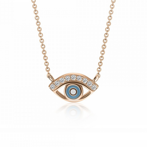 Eye necklace, Κ18 pink gold with diamonds  0.07cts, VS1, G and enamel, ko5754 NECKLACES Κοσμηματα - chrilia.gr