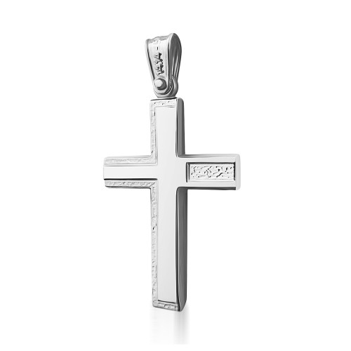 Double sided baptism cross K14 white gold, st3977 CROSSES Κοσμηματα - chrilia.gr