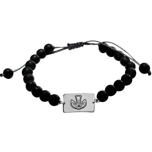 Men bracelet, with anchor 14K white gold with black onyx and black diamond 0.01ct, br2507 BRACELETS Κοσμηματα - chrilia.gr