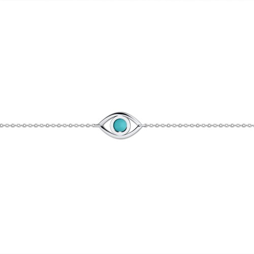 Eye bracelet, Κ14 white gold with turquoise, pb0367 BRACELETS Κοσμηματα - chrilia.gr