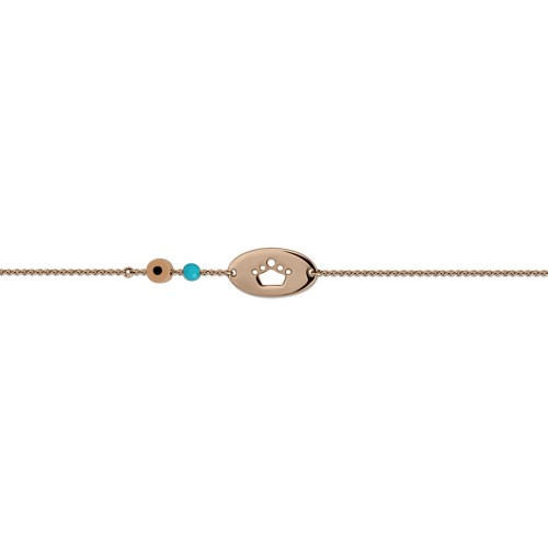 Babies bracelet K14 pink gold with crown, eye and turquoise pb0189 BRACELETS Κοσμηματα - chrilia.gr