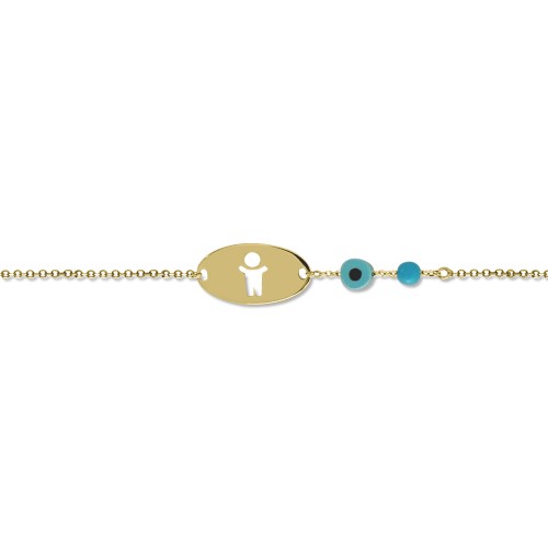 Babies bracelet K14 gold with boy, eye and turquoise pb0242 BRACELETS Κοσμηματα - chrilia.gr