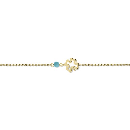 Babies bracelet K14 pink gold with four-leaf clover and turquoise pb0249 BRACELETS Κοσμηματα - chrilia.gr