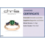 Solitaire ring 18K pink gold with emerald 0.83ct and sapphires 0.81ct da3301 ENGAGEMENT RINGS Κοσμηματα - chrilia.gr