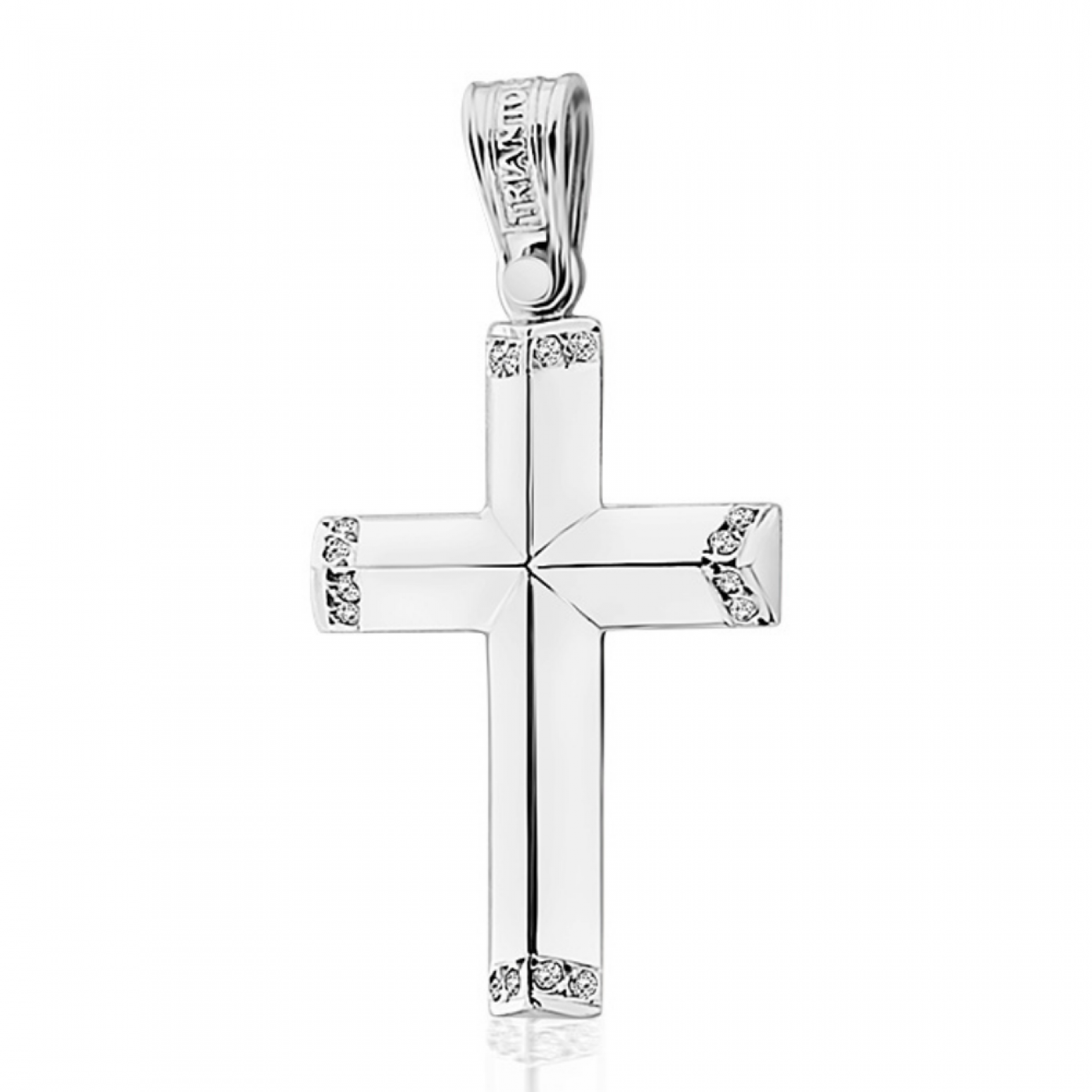 Baptism cross K14 white gold with zircon st3597 CROSSES Κοσμηματα - chrilia.gr