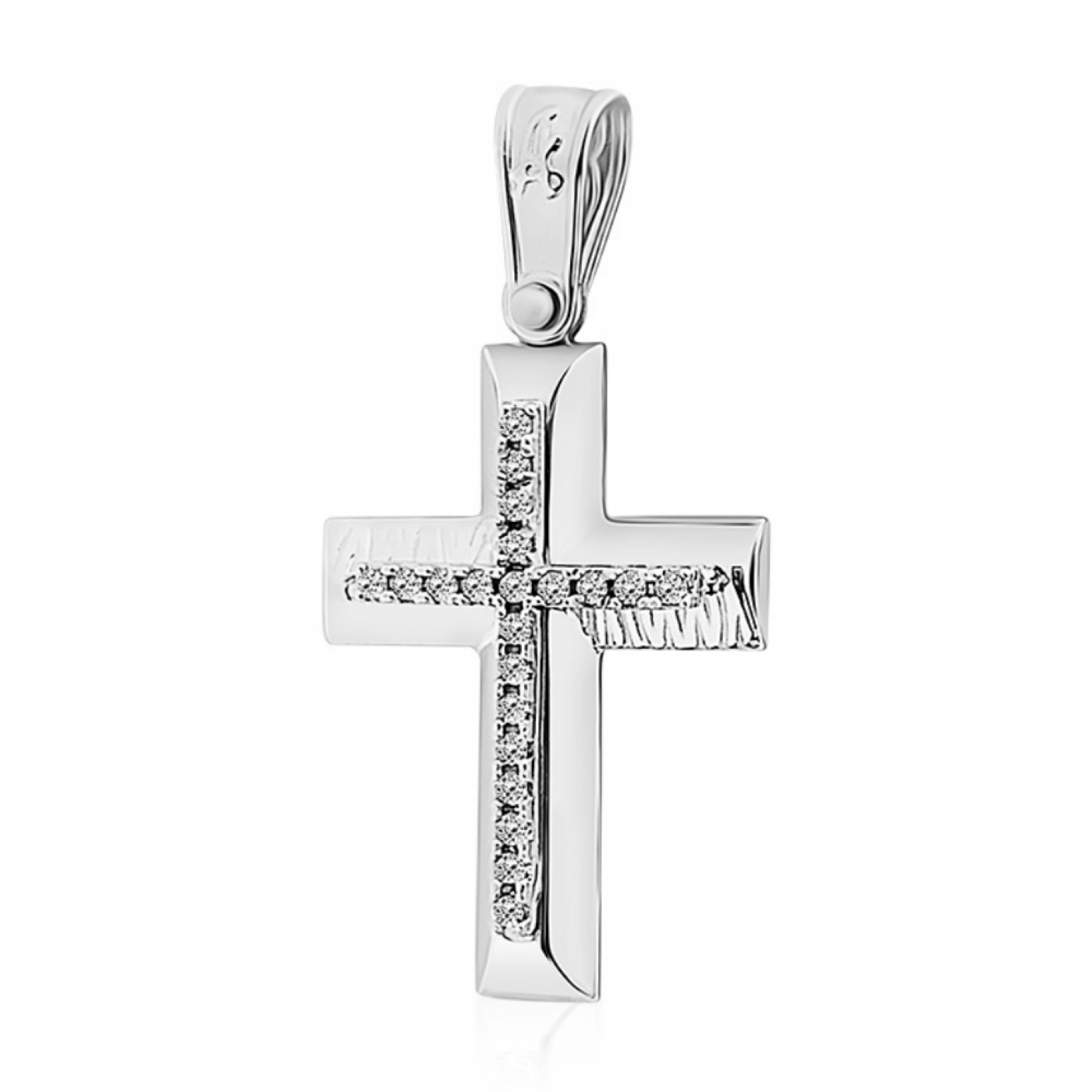 Baptism cross K14 white gold with zircon st3658 CROSSES Κοσμηματα - chrilia.gr