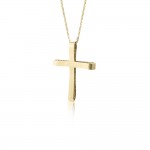 Double sided baptism cross with double chain K14 gold with zircon, ko5243 CROSSES Κοσμηματα - chrilia.gr