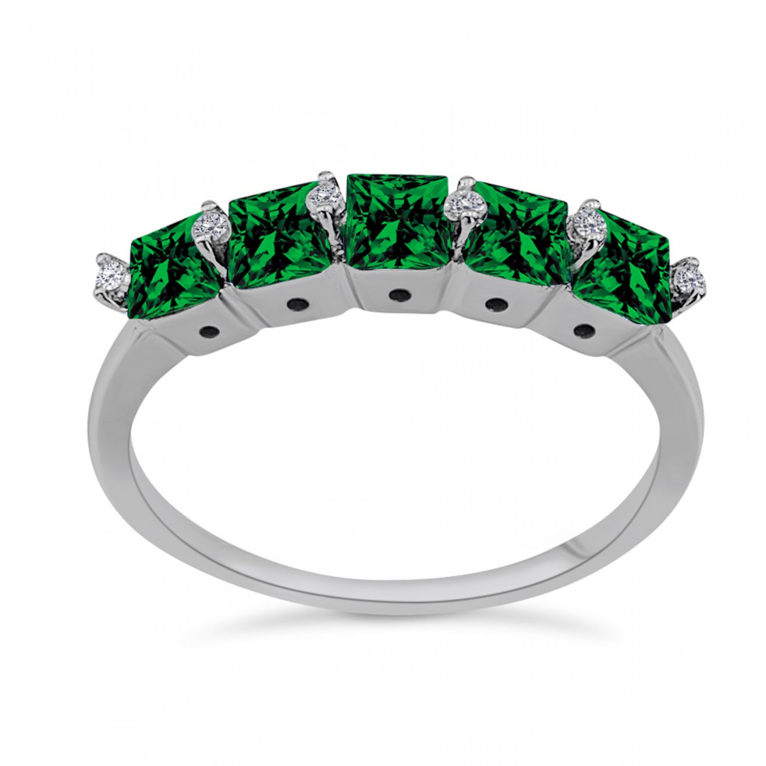 Half stone ring 18K white gold with emeralds 0.95ct and diamonds, VS1, F, da3432 ENGAGEMENT RINGS Κοσμηματα - chrilia.gr