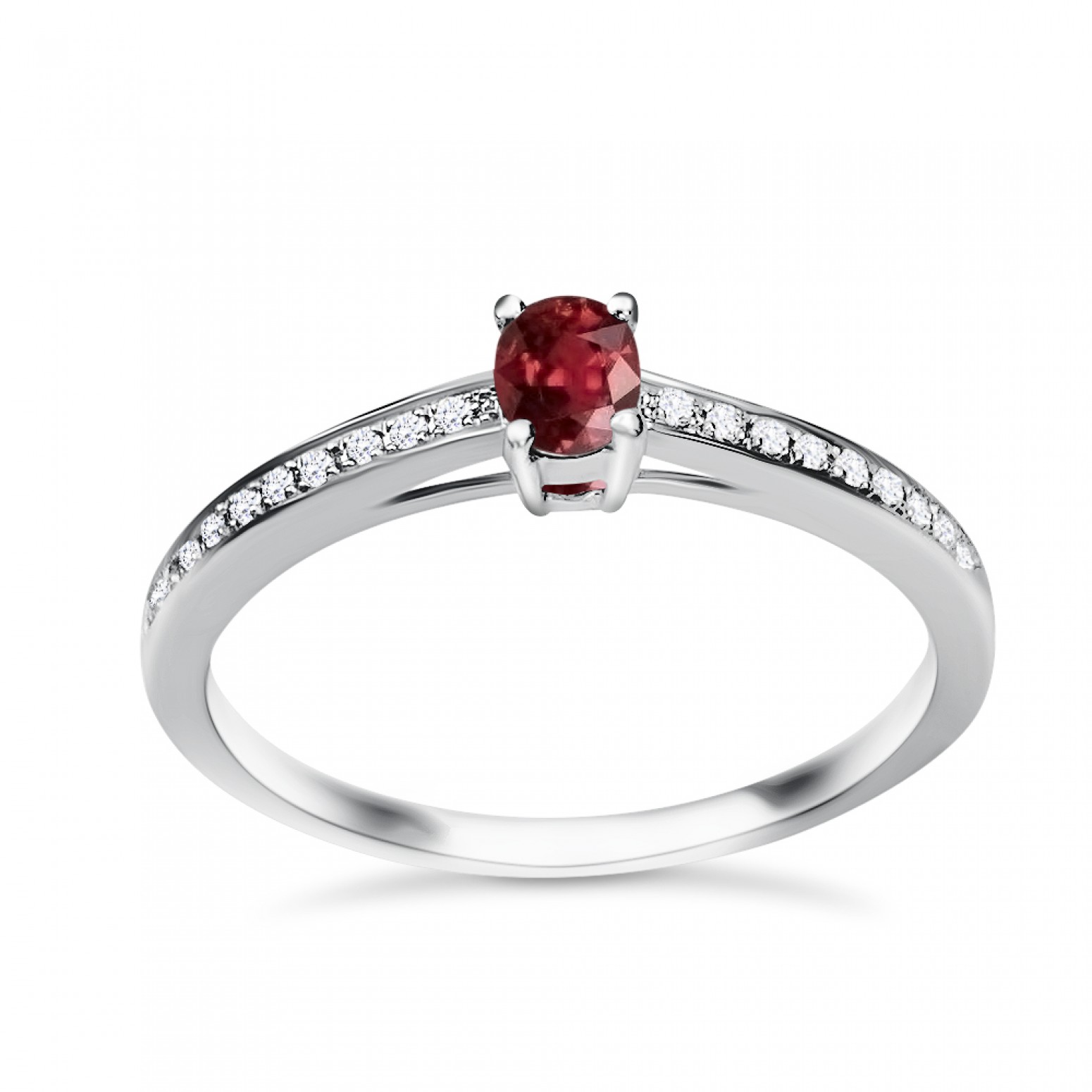 Solitaire ring 18K white gold with ruby 0.28ct and diamonds , VS1, F da3435 ENGAGEMENT RINGS Κοσμηματα - chrilia.gr