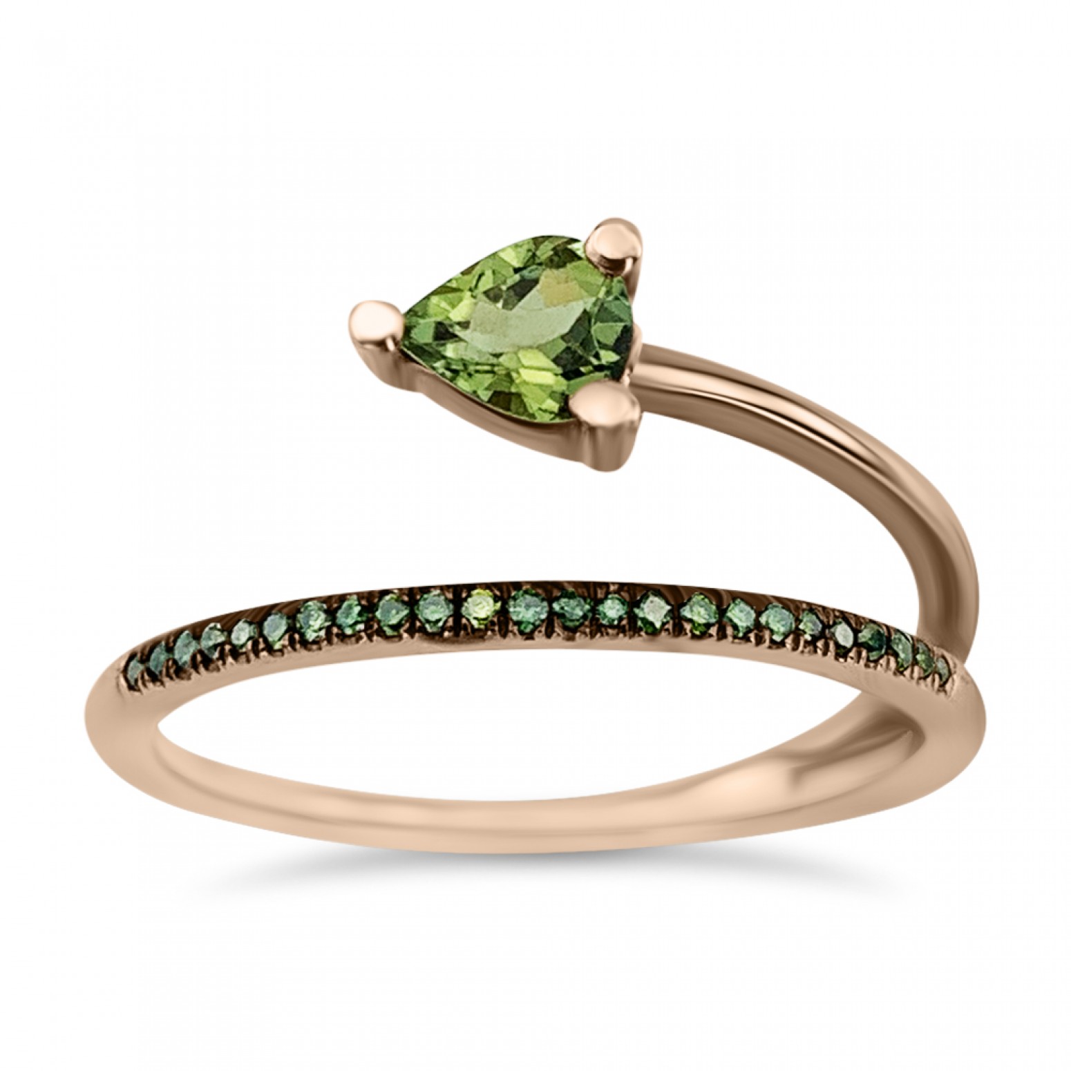 Multistone ring 18K pink gold with green tourmaline 0.40ct and green diamonds da3456 RINGS Κοσμηματα - chrilia.gr