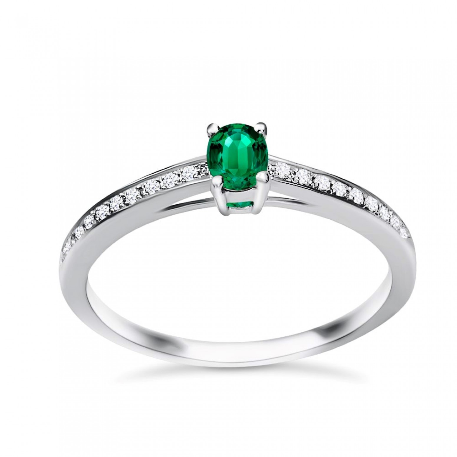 Solitaire ring 18K white gold with emerald 0.24ct and diamonds, VS1, G da3531 ENGAGEMENT RINGS Κοσμηματα - chrilia.gr