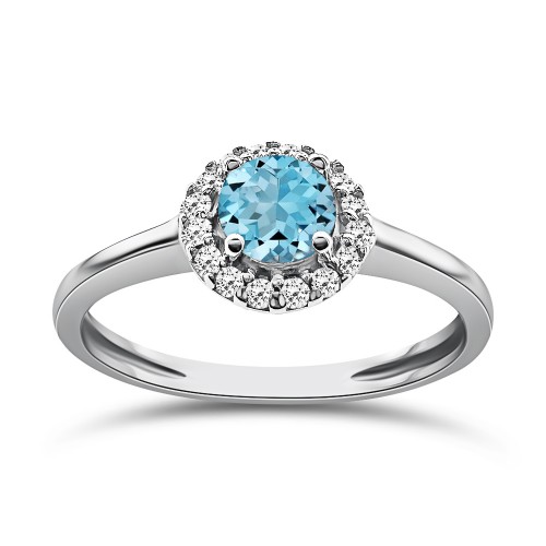 Solitaire ring 14K white gold with light blue and white zircon, da4067 ENGAGEMENT RINGS Κοσμηματα - chrilia.gr