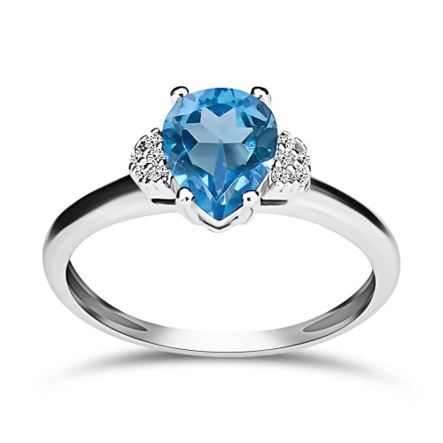 Solitaire ring 14K white gold with light blue and white zircon, da4060 ENGAGEMENT RINGS Κοσμηματα - chrilia.gr