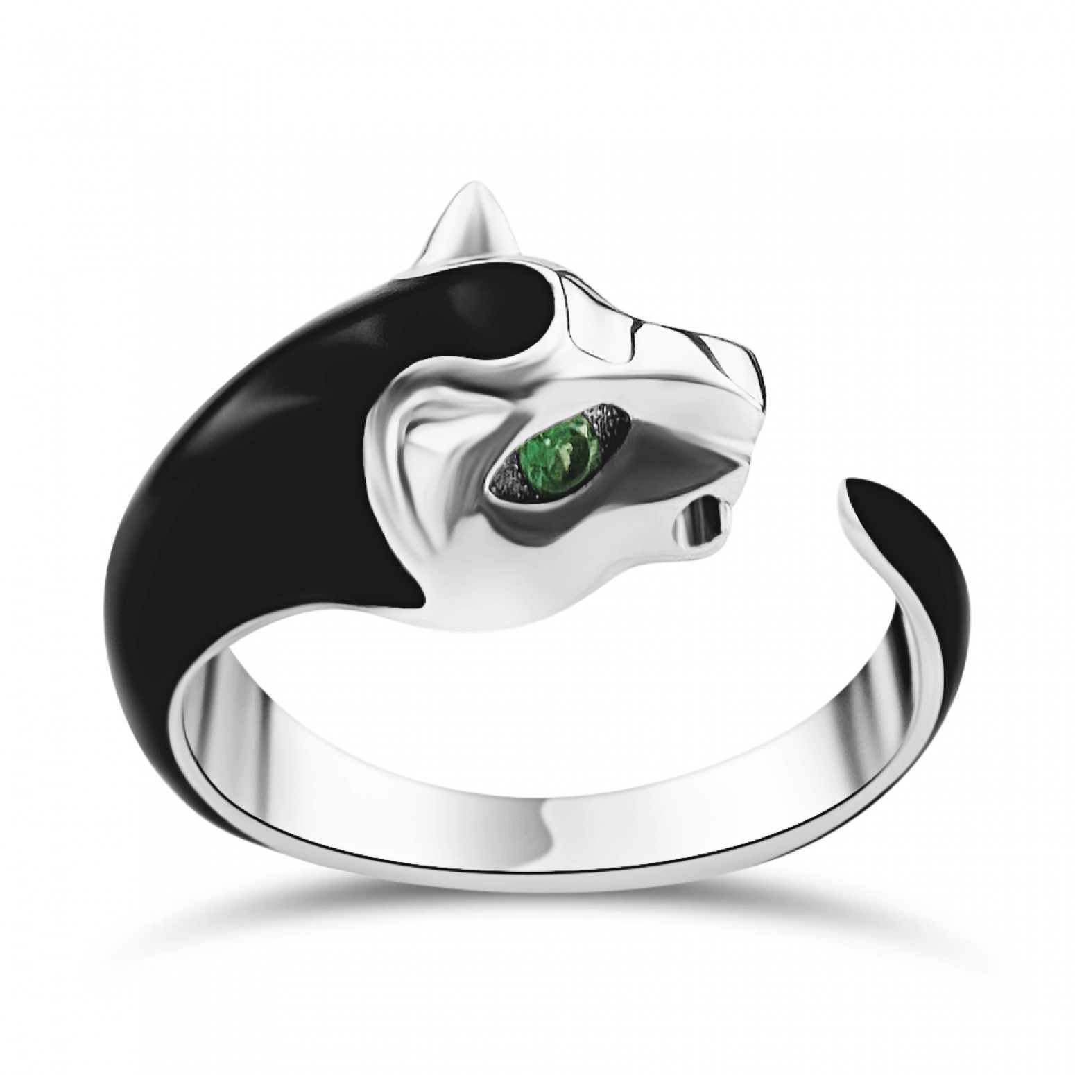 Panther ring 18K white gold with tsavorites 0.09ct and enamel, da3996 RINGS Κοσμηματα - chrilia.gr