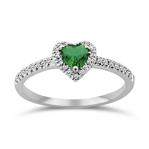 Solitaire heart ring 18K white gold with emerald 0.40ct and diamonds , VS1, G da4010 ENGAGEMENT RINGS Κοσμηματα - chrilia.gr