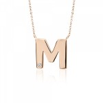 Monogram necklace M, Κ9 pink gold with diamond 0.005ct, VS2, H ko4636 NECKLACES Κοσμηματα - chrilia.gr