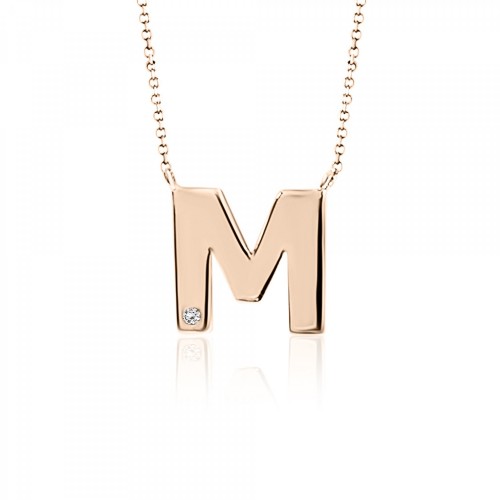 Monogram necklace M, Κ9 pink gold with diamond 0.005ct, VS2, H ko4636 NECKLACES Κοσμηματα - chrilia.gr