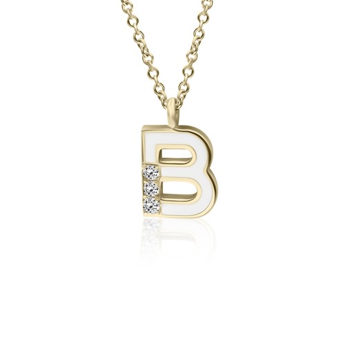 Monogram necklace B, Κ18 gold with diamonds 0.03ct, VS1, H and enamel, ko5448 NECKLACES Κοσμηματα - chrilia.gr