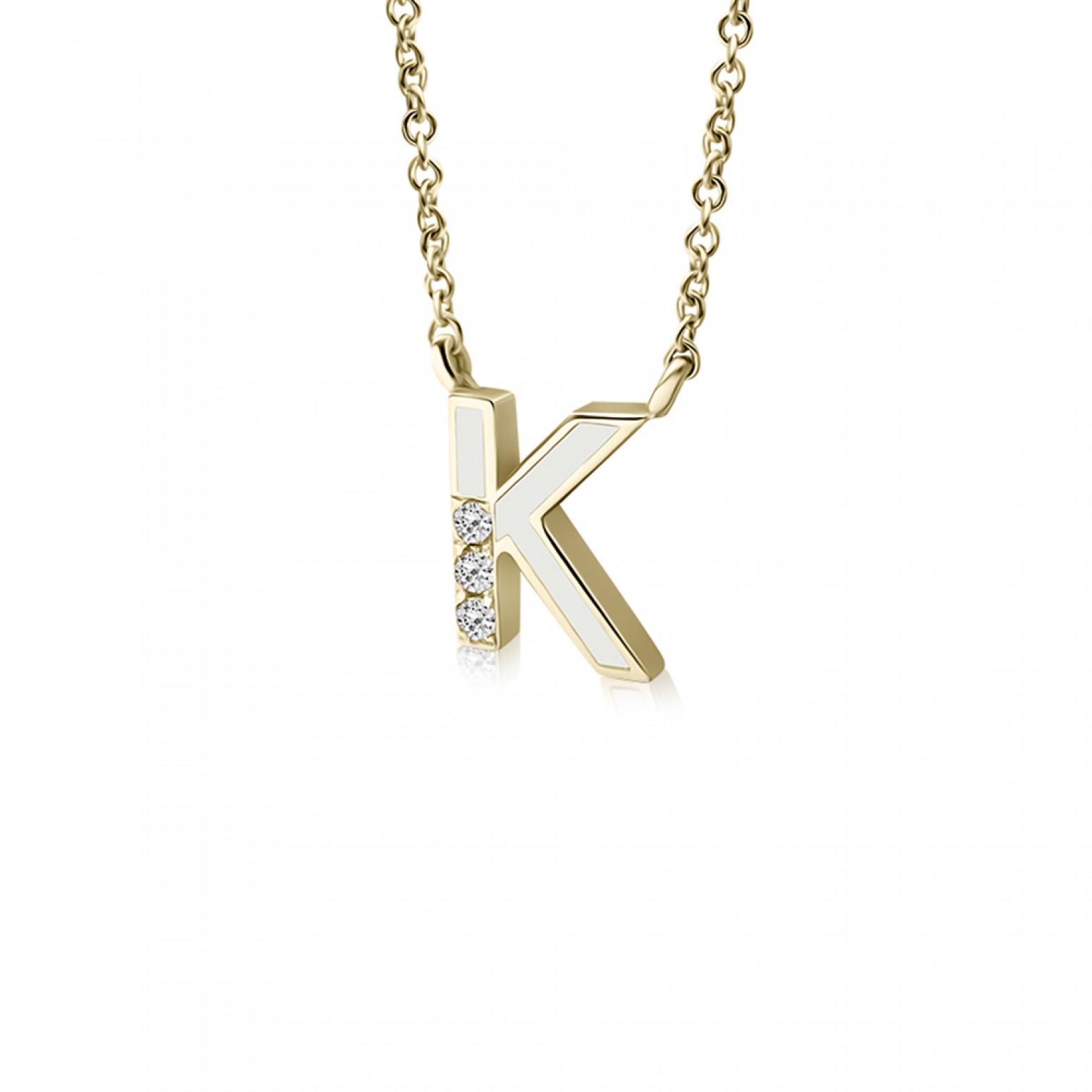 Monogram necklace Κ, Κ18 gold with diamonds 0.03ct, VS1, H and enamel, ko5451 NECKLACES Κοσμηματα - chrilia.gr