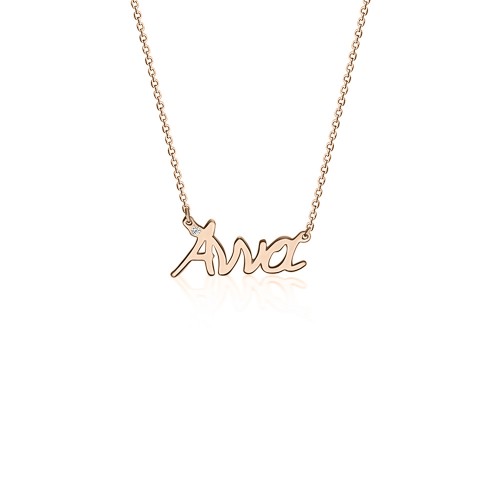 Name necklace Άννα, Κ14 pink gold with diamond 0.004ct, VS2, H ko5326 NECKLACES Κοσμηματα - chrilia.gr