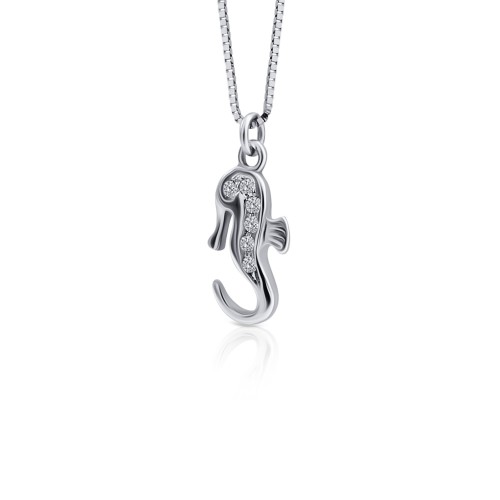 Seahorse necklace, Κ14 white gold with zircon, ko2114 NECKLACES Κοσμηματα - chrilia.gr