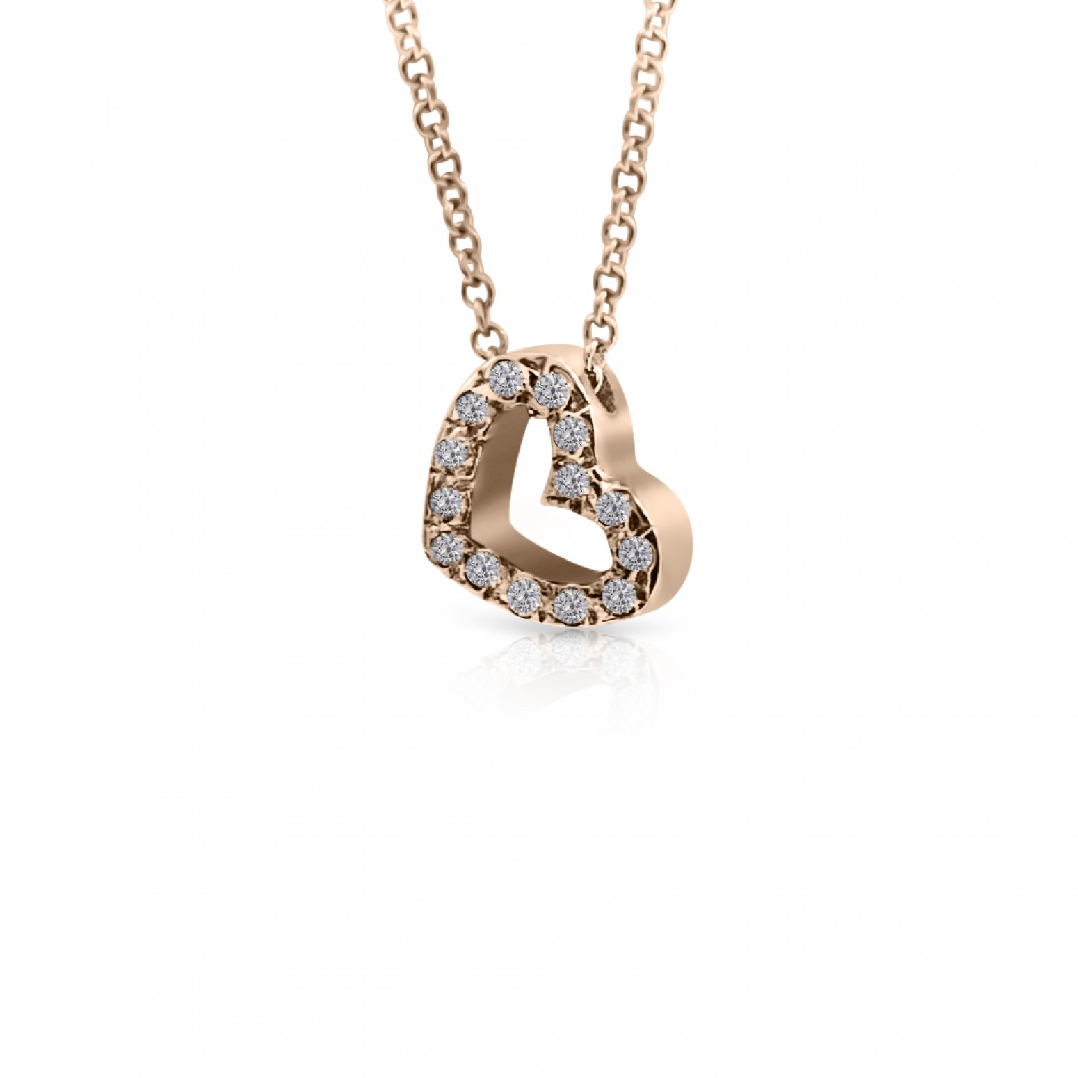 Heart necklace, Κ9 pink gold with zircon, ko3722 NECKLACES Κοσμηματα - chrilia.gr