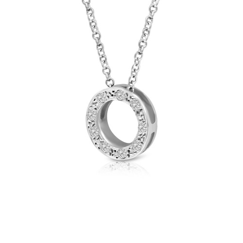 Round necklace, Κ9 white gold with zircon, ko4418 NECKLACES Κοσμηματα - chrilia.gr