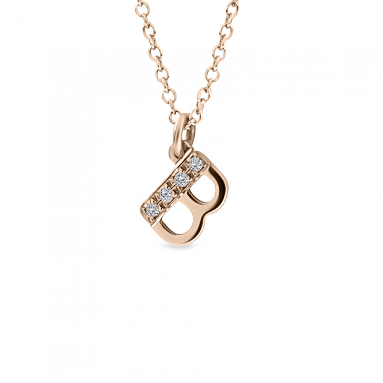 Monogram necklace B, Κ14 pink gold with diamonds 0.02ct, VS2, H ko4622 NECKLACES Κοσμηματα - chrilia.gr