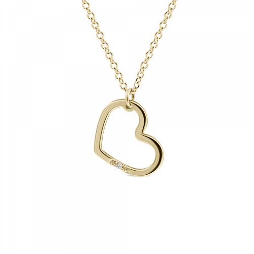 Heart necklace, Κ14 gold with diamond 0.003ct, VS2, H ko5309 NECKLACES Κοσμηματα - chrilia.gr