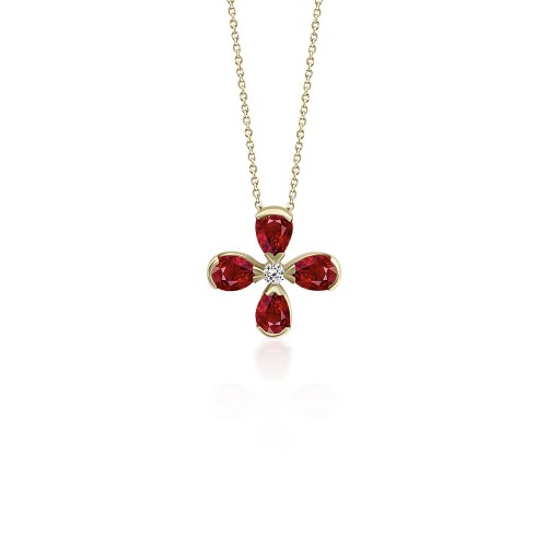 Baptism cross with chain K18 gold with diamond 0.02ct, VS1, G and rubies 0.60ct ko5568 CROSSES Κοσμηματα - chrilia.gr