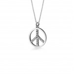 Peace sign necklace, Κ14 white gold with zircon, ko1740 NECKLACES Κοσμηματα - chrilia.gr