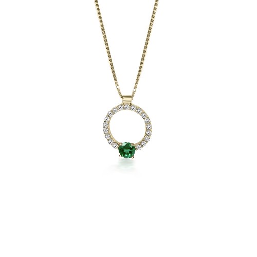 Round necklace, Κ14 gold with green and white zircon, ko5656 NECKLACES Κοσμηματα - chrilia.gr