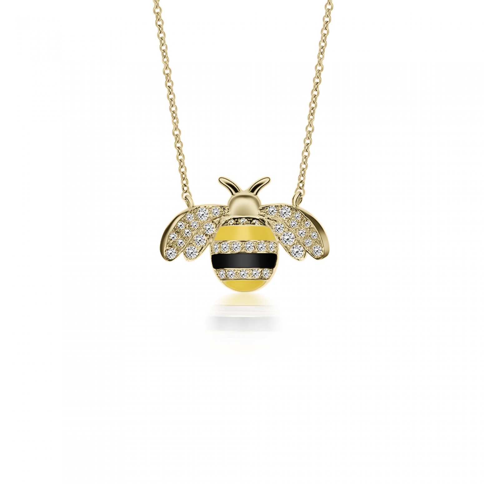 Bee necklace, Κ18 gold with diamonds 0.28ct VS1, G and enamel ko5756 NECKLACES Κοσμηματα - chrilia.gr