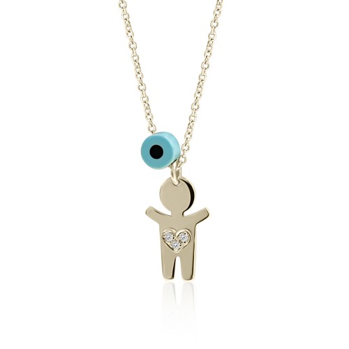 Necklace for baby and mum, K14 gold with boy, eye and diamonds 0.01ct, VS2, H pk0108 NECKLACES Κοσμηματα - chrilia.gr