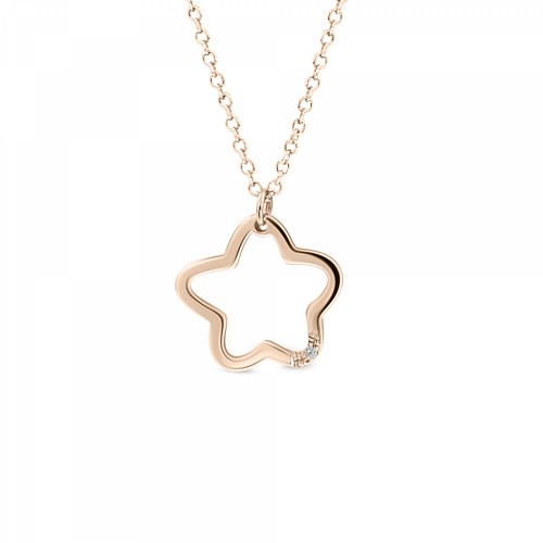 Star necklace, Κ14 pink gold with diamond 0.003ct, VS2, H ko4715 NECKLACES Κοσμηματα - chrilia.gr