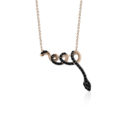 Snake necklace, Κ18 pink gold with black diamonds 0.15ct, ko5540 NECKLACES Κοσμηματα - chrilia.gr