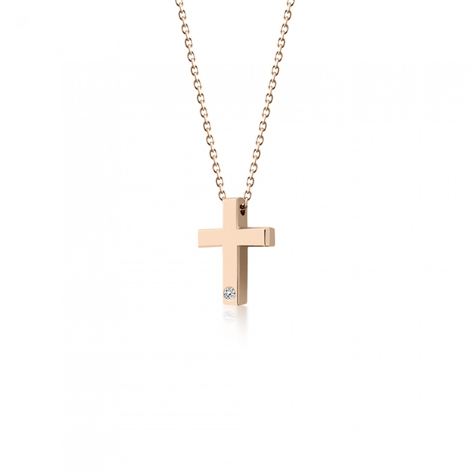 Cross necklace, Κ14 pink gold with zircon, ko5484 NECKLACES Κοσμηματα - chrilia.gr