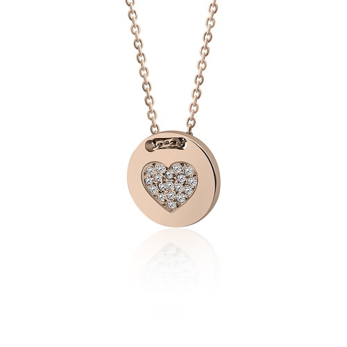 Heart necklace, Κ14 pink gold with zircon, ko5489 NECKLACES Κοσμηματα - chrilia.gr