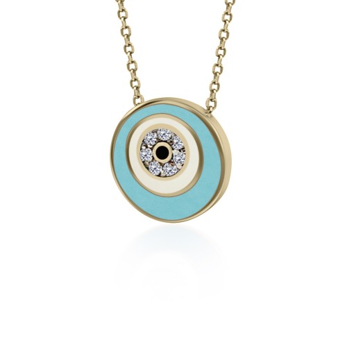 Eye necklace, Κ9 gold with zircon and enamel, ko5080 NECKLACES Κοσμηματα - chrilia.gr