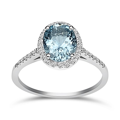 Solitaire ring 18K white gold with aquamarine 1.53ct and diamonds  VS1, H da3875 ENGAGEMENT RINGS Κοσμηματα - chrilia.gr