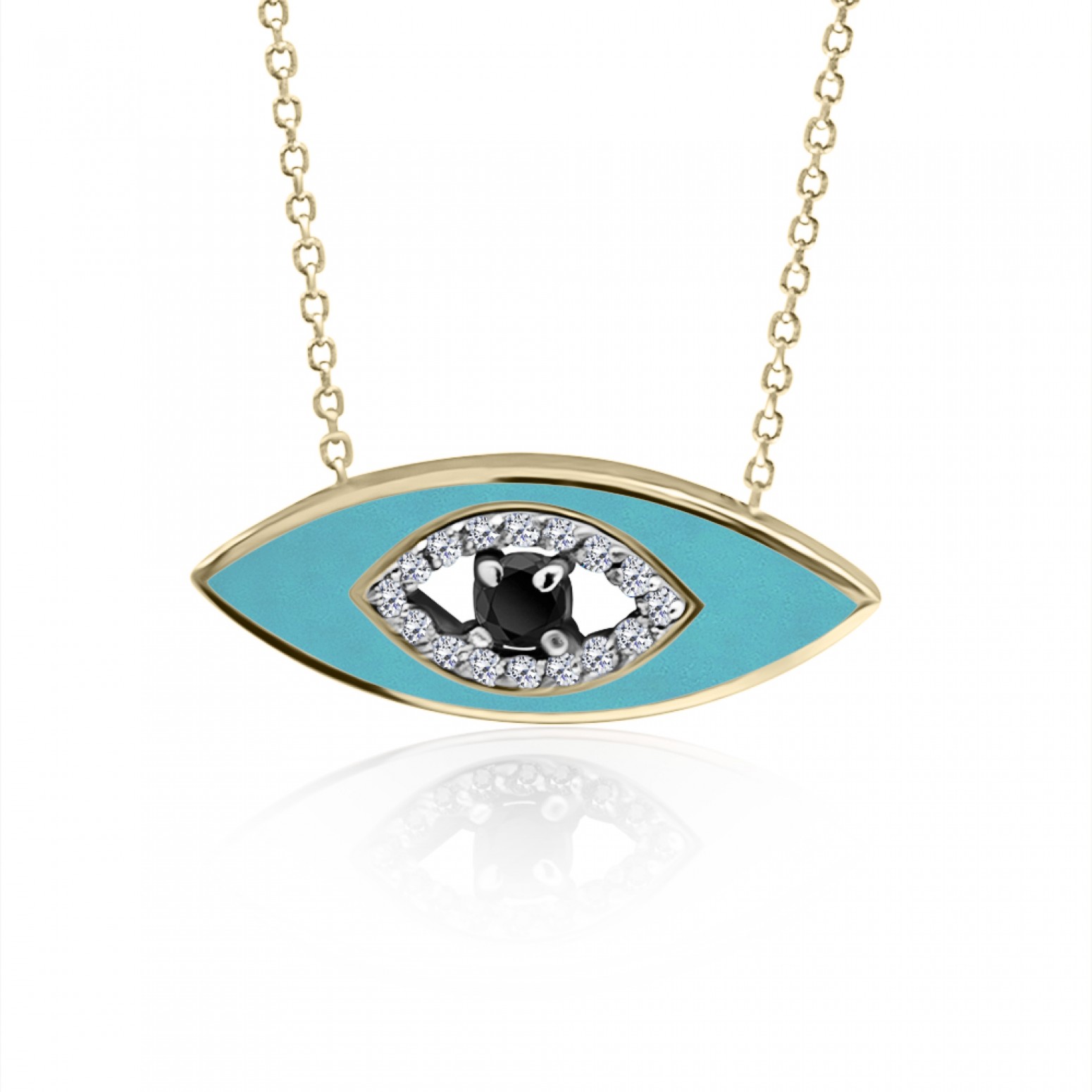 Eye necklace, Κ9 gold with white, black zircon and enamel, ko5024 NECKLACES Κοσμηματα - chrilia.gr